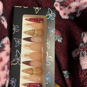 Elegant Burgundy and Nude Press-On Nails
